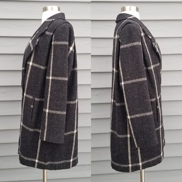 Vintage 70s Miss New Yorker Wool Blend? Windowpane Plaid Black and White Coat Lg - Picture 2 of 8